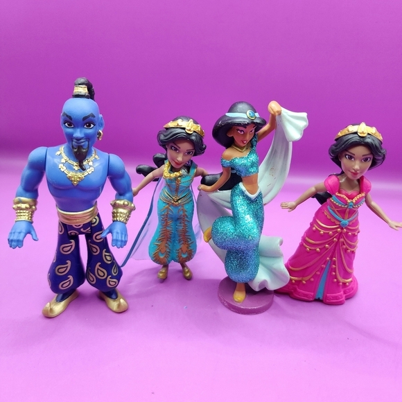 Disney Other - Disney Aladdin Lot Genie Jasmine Blue Pink 4 Inch Toy Figures
